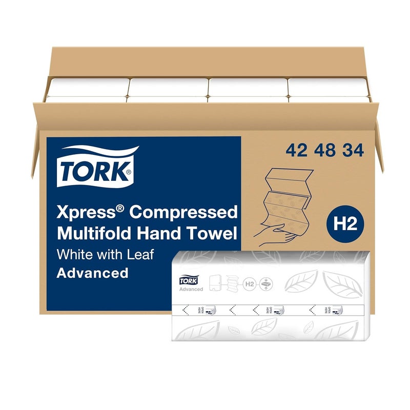Tork Xpress Compressed Multifold Hand Towel White H2, Advanced, Strong and Absorbent, 12 x 250 Sheets, 424834 - Image 1